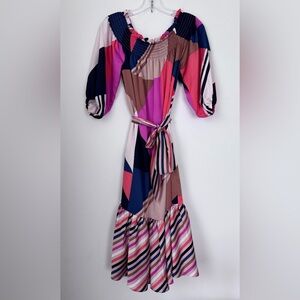 Trina Turk Hiawatha - Multi-Color Tie-Waist Midi Dress - small